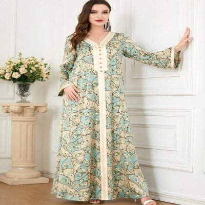 عباية نسائية مسلمة فستان رقبة على شكل V جلابية مغربية فستان الحفلات عبايات عادية فيستدوس لارجو رداء قفطان مغربي رمضان 2026 - الصورة 4