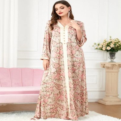 عباية نسائية مسلمة فستان رقبة على شكل V جلابية مغربية فستان الحفلات عبايات عادية فيستدوس لارجو رداء قفطان مغربي رمضان 2026 - الصورة 3