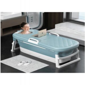 بانيو متنقل و حوض استحمام مع غطاء للكبار و مخدة أسفنج لون ازرق