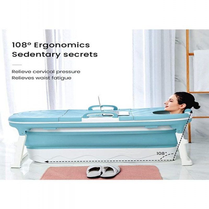 بانيو متنقل و حوض استحمام مع غطاء للكبار و مخدة أسفنج لون ازرق - الصورة 6