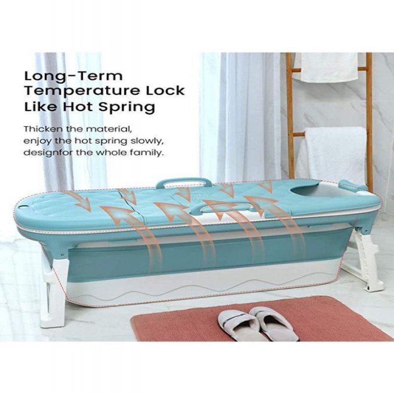 بانيو متنقل و حوض استحمام مع غطاء للكبار و مخدة أسفنج لون ازرق - الصورة 4