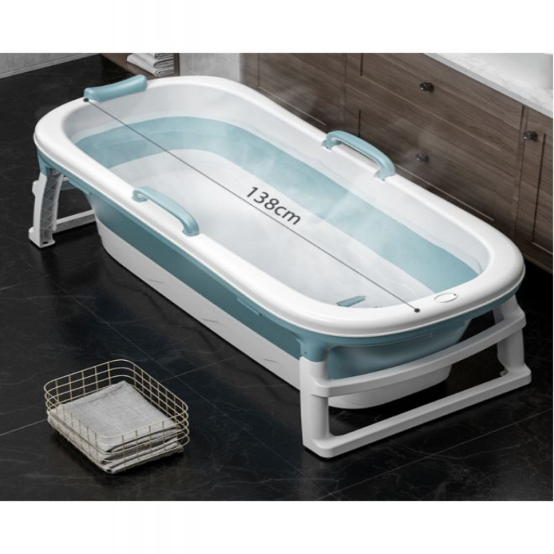 بانيو متنقل و حوض استحمام مع غطاء للكبار و مخدة أسفنج لون ازرق - الصورة 3