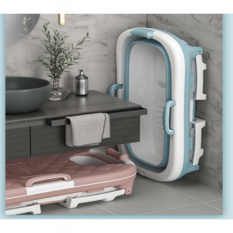 بانيو متنقل و حوض استحمام مع غطاء للكبار و مخدة أسفنج لون ازرق - الصورة 2