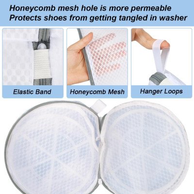 أكياس غسيل الأحذية حذاء رياضة شبكة حقيبة غسيل تنظيف الأحذية كيس الغسيل رمادي سستة 125 نسيج العسل لأحذية رياضية حذاء رياضة - الصورة 6